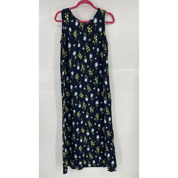 Vintage Studio Ease Tank Dress Women's Navy Floral Round Neck Pullover Back Zip - Picture 1 of 7